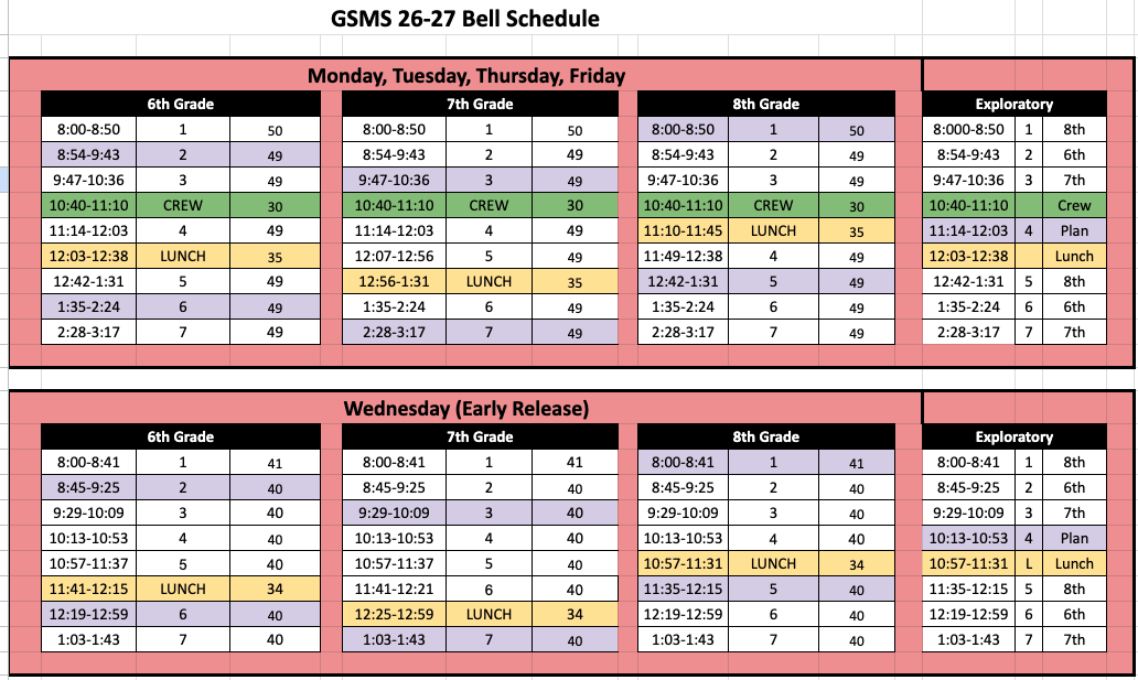 2026-2027 Bell Schedule